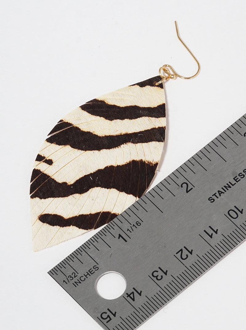 Marquise Shaped Animal Print Genuine Leather Drop Earrings