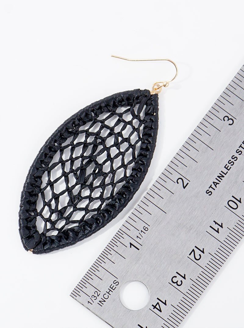 Marquise Shape Raffia Net Dangle Drop Earrings