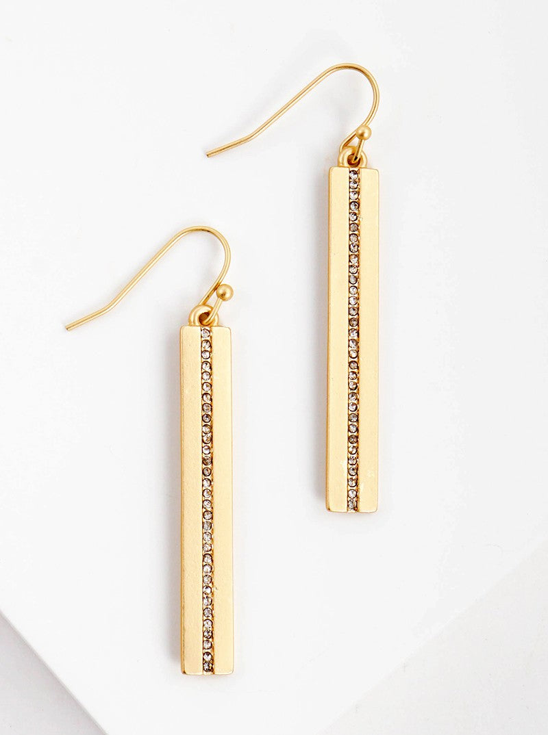 Matte Metal Rectangle Bar Fish Hook Dangle Drop Earrings