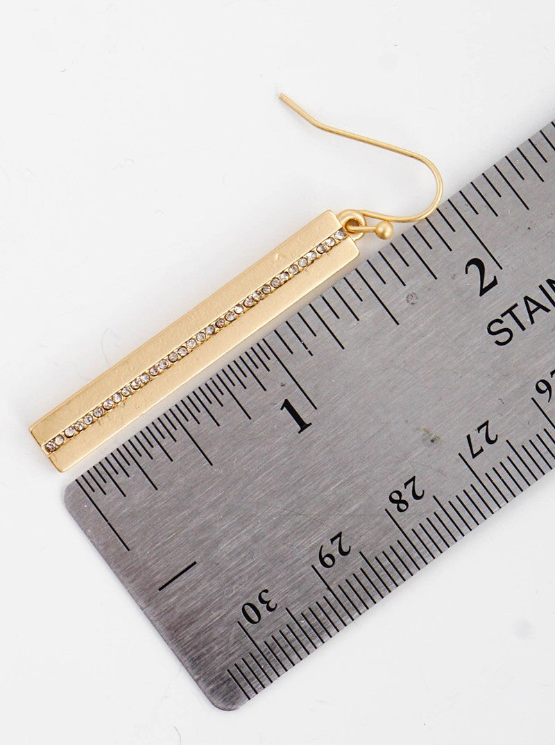 Matte Metal Rectangle Bar Fish Hook Dangle Drop Earrings