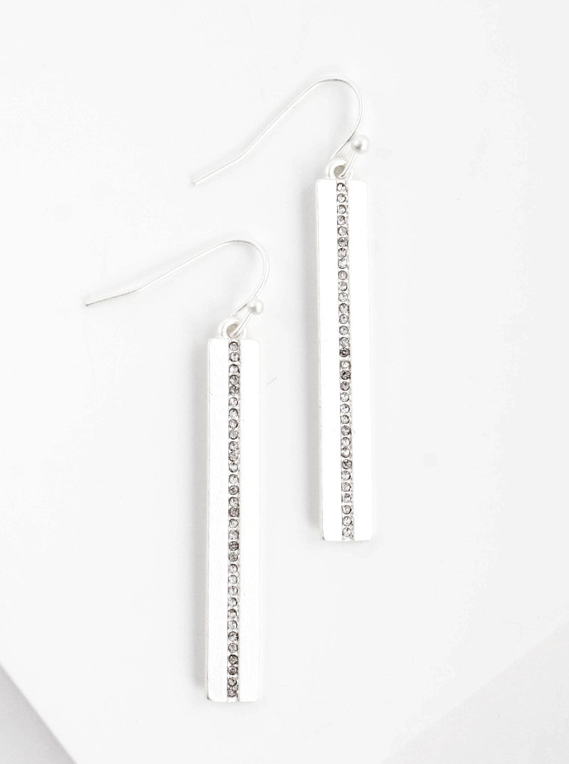 Matte Metal Rectangle Bar Fish Hook Dangle Drop Earrings