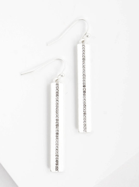Matte Metal Rectangle Bar Fish Hook Dangle Drop Earrings