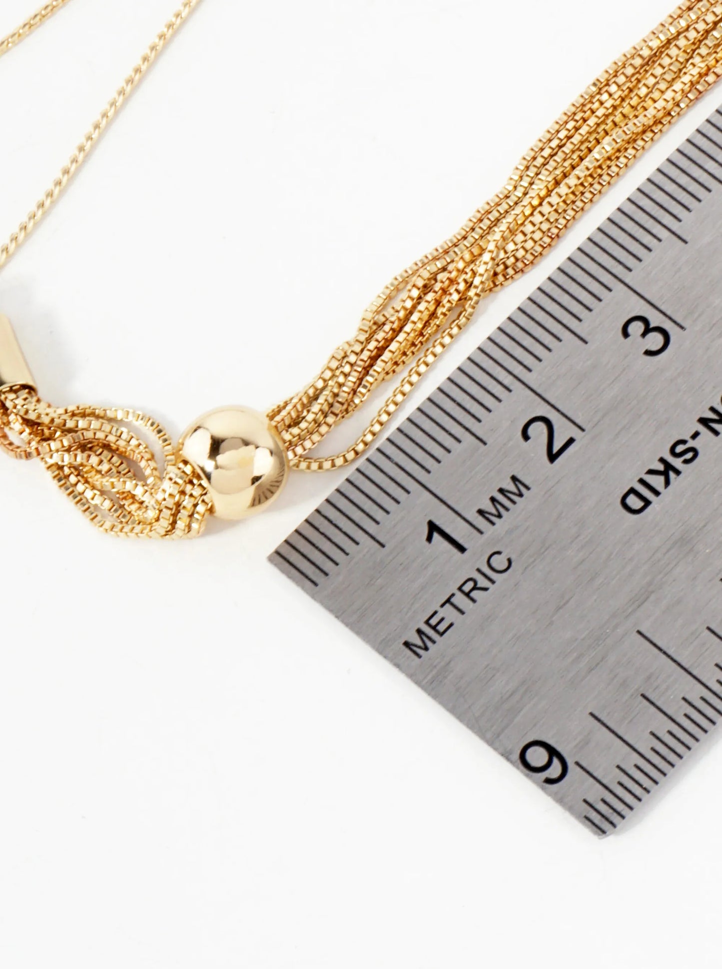 Metal Ball Accent Multi-Row Pull-Tie Box-Chain Bracelet