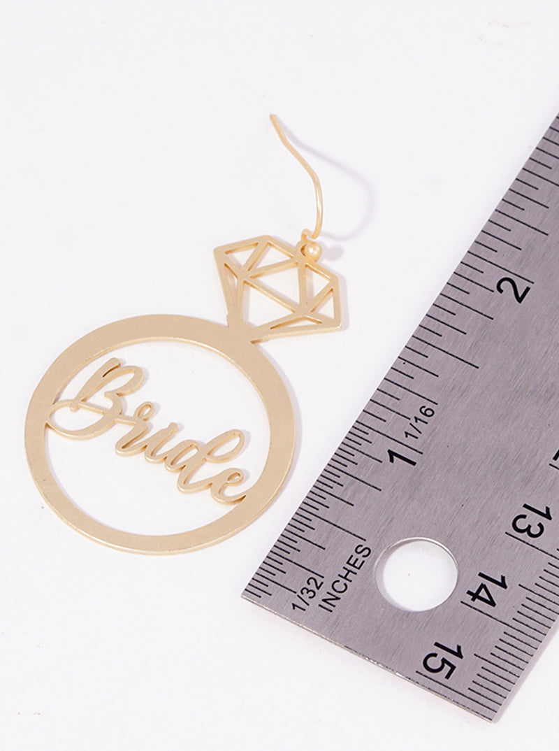 Metal Bride Diamond Ring Stencil Dangle Drop Earrings