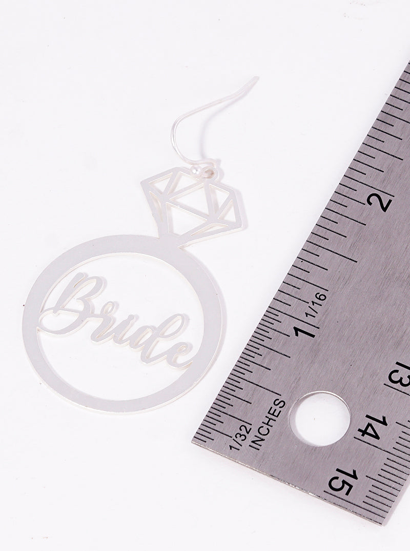 Metal Bride Diamond Ring Stencil Dangle Drop Earrings