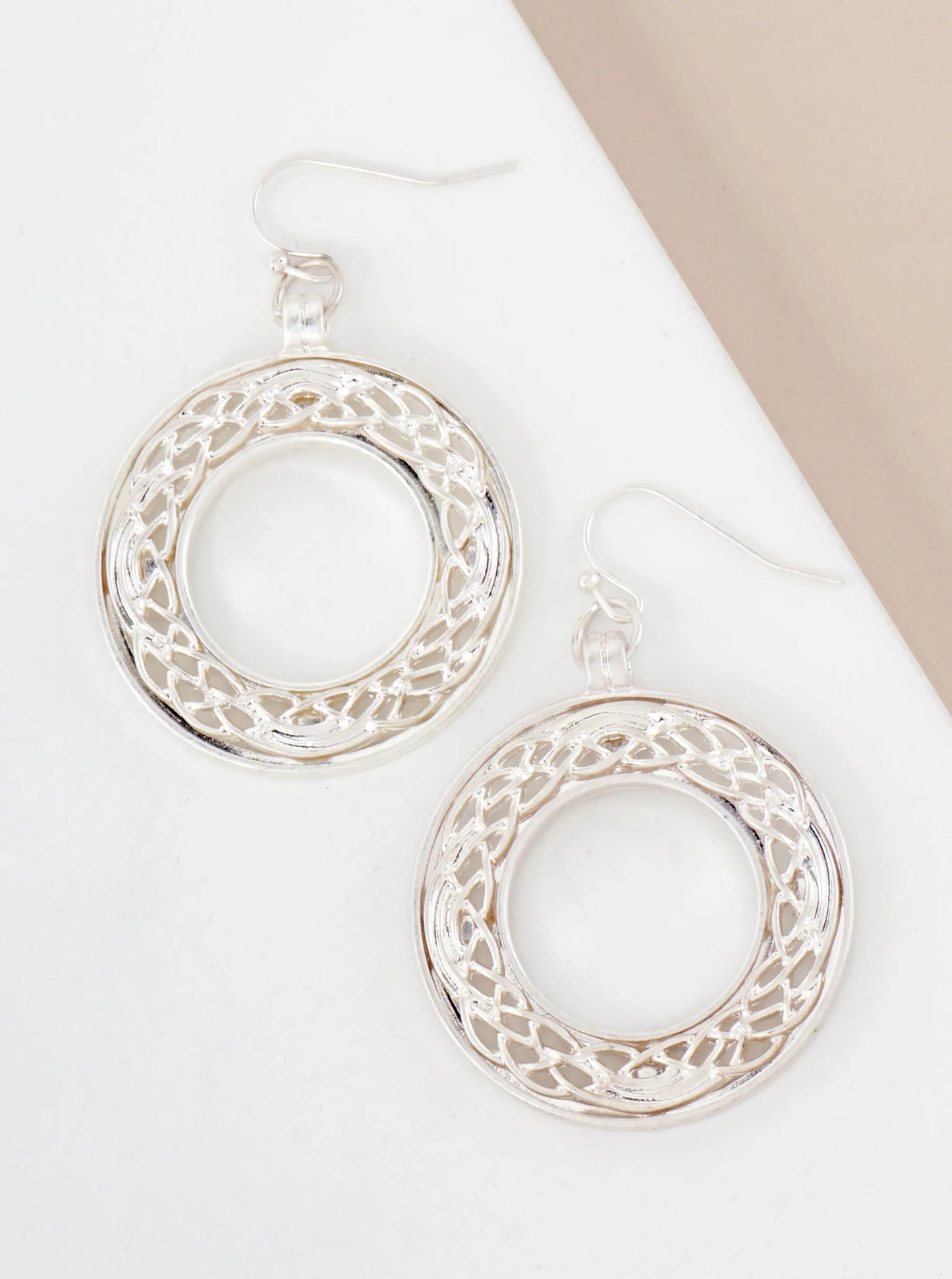 Metal Celtic Filigree Circle Drop Dangle Earrings
