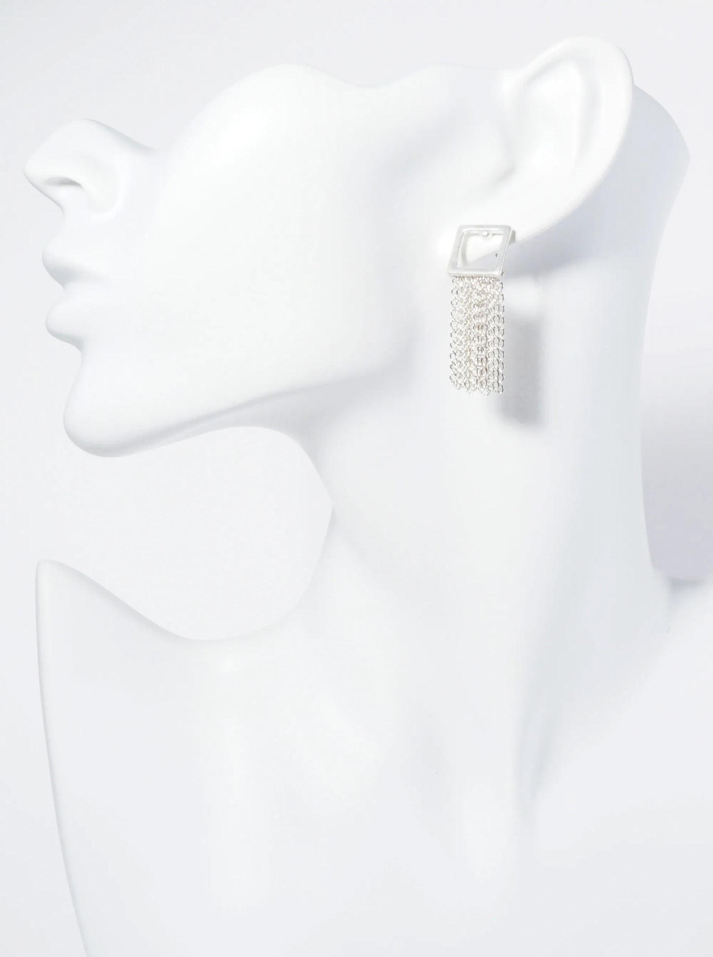 Metal Chain Drop Square Post Earrings