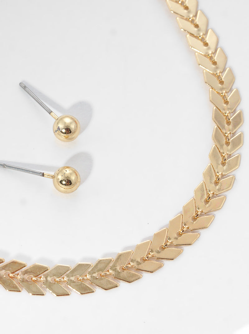 Metal Chevron Chain Necklace Earrings Set