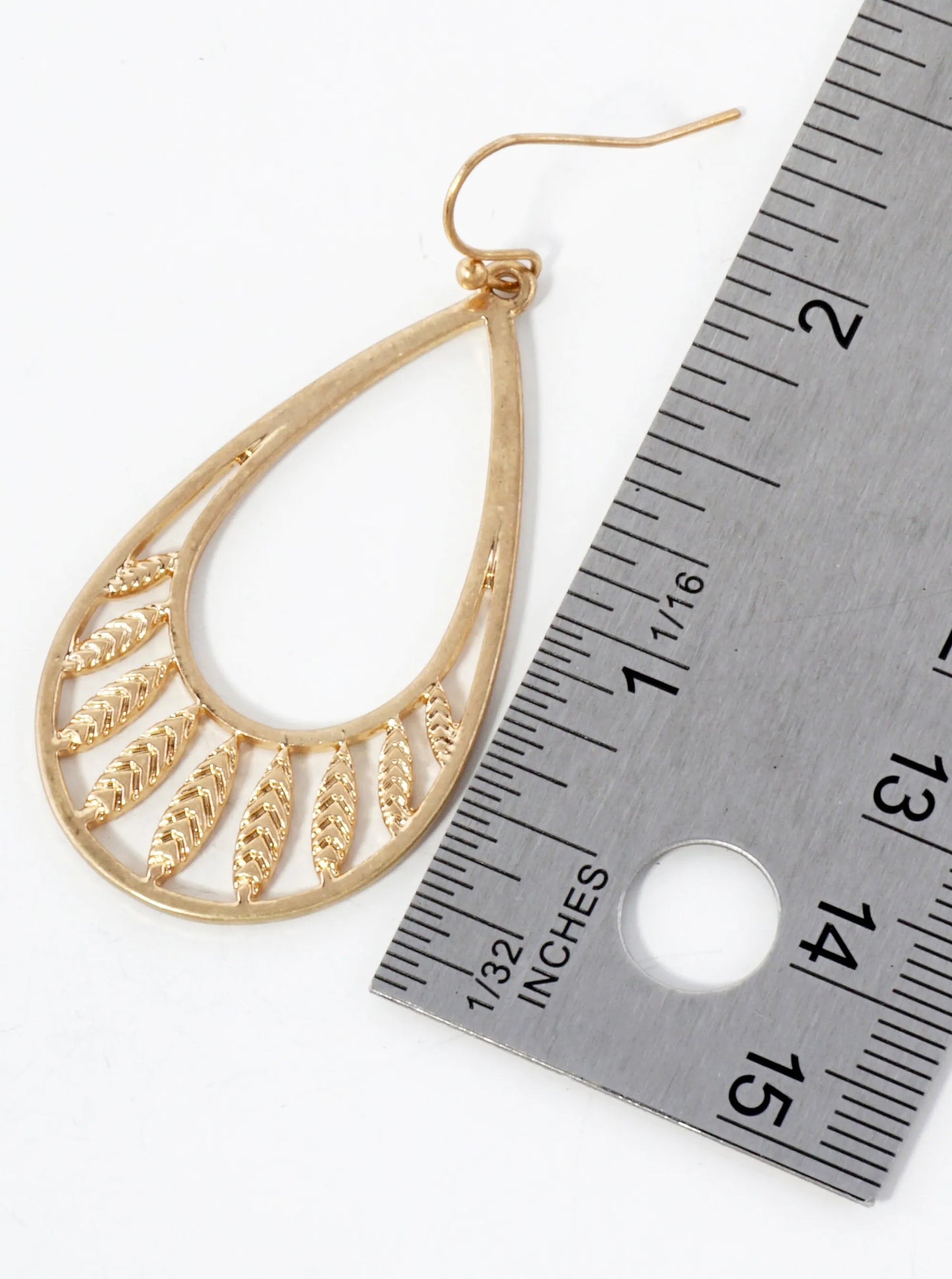 Metal Chevron Textured Teardrop Dangle Earrings