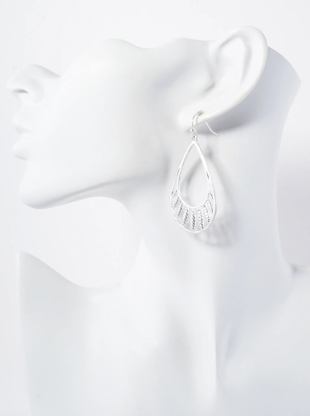 Metal Chevron Textured Teardrop Dangle Earrings