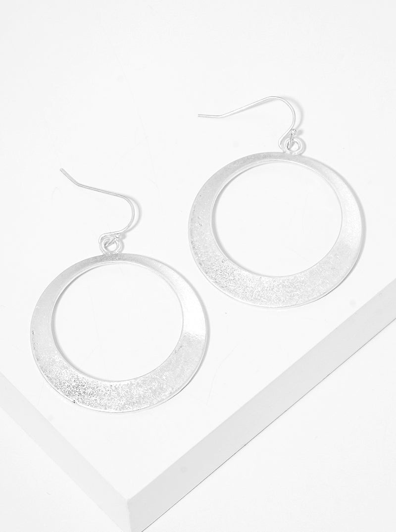 Metal Cut Out Curved Round Dangle Drop Earrings