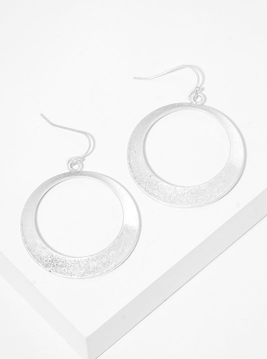 Metal Cut Out Curved Round Dangle Drop Earrings