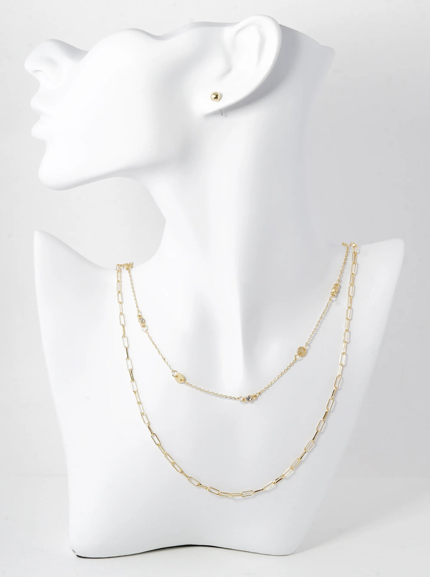 Metal Delicate Dual Layered Chain Necklace Set With Earrings