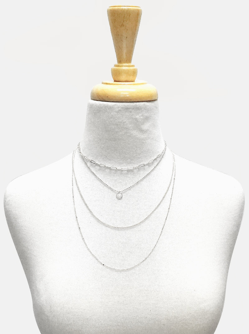 Metal Disc Pendant Multi-Chain Layered Necklace