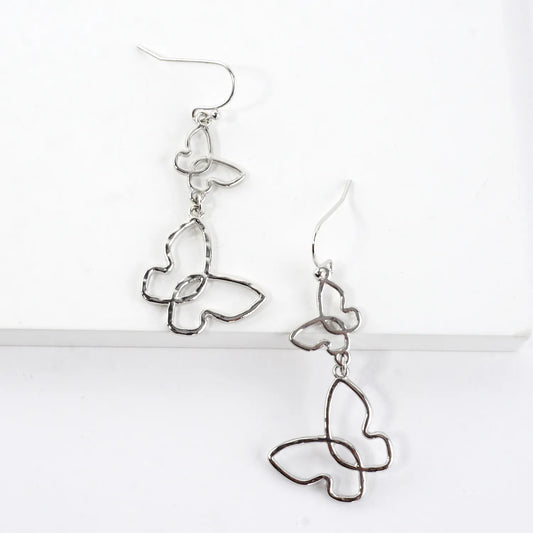 Metal Double Butterfly Drop Dangle Earrings