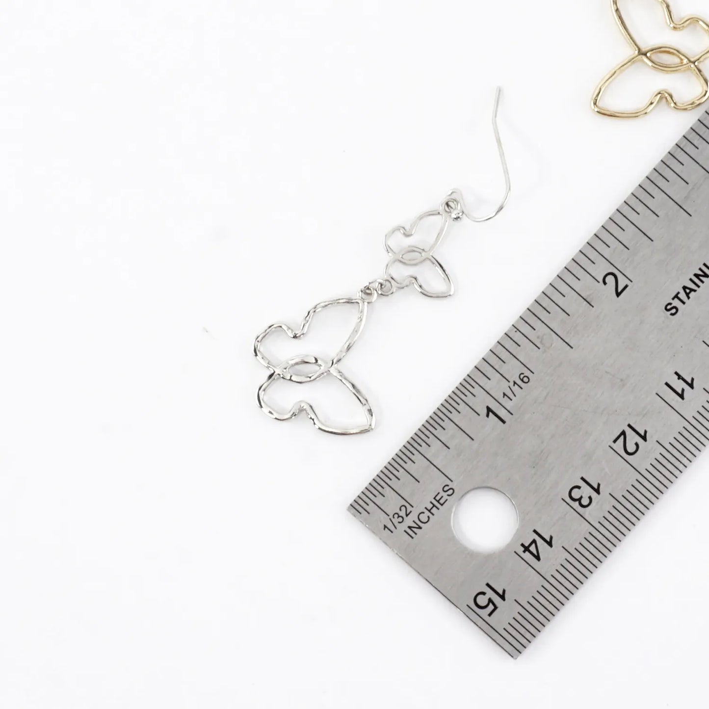 Metal Double Butterfly Drop Dangle Earrings