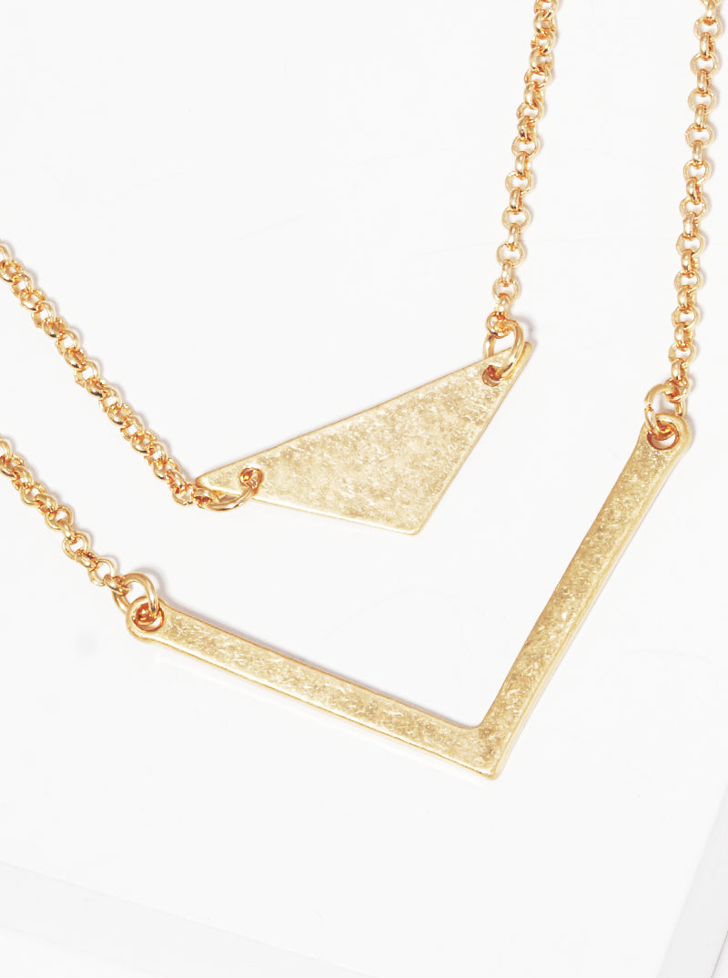Metal Double Chevron Pendant Layered Necklace