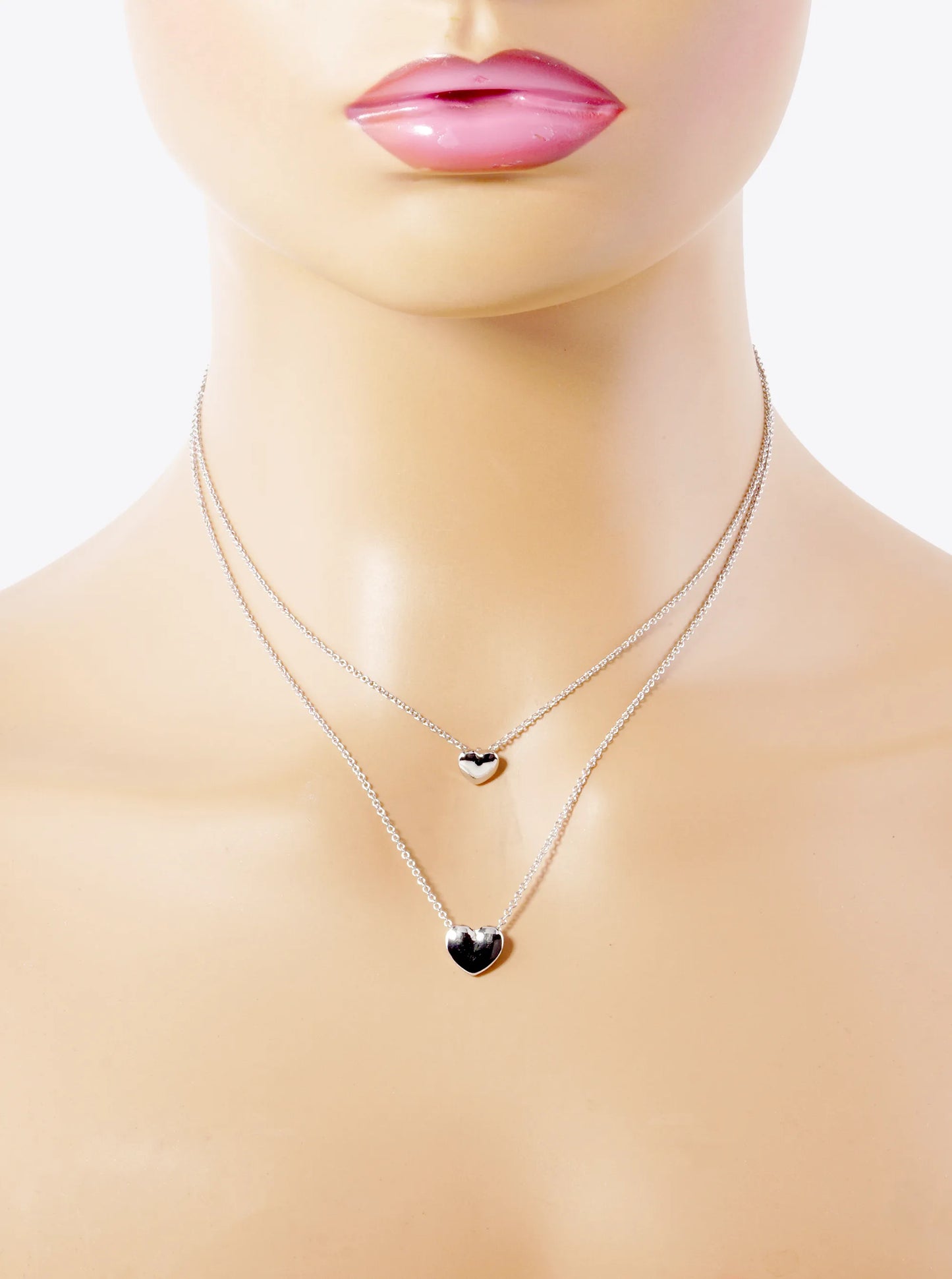 Metal Double Heart Pendant Layered Necklace