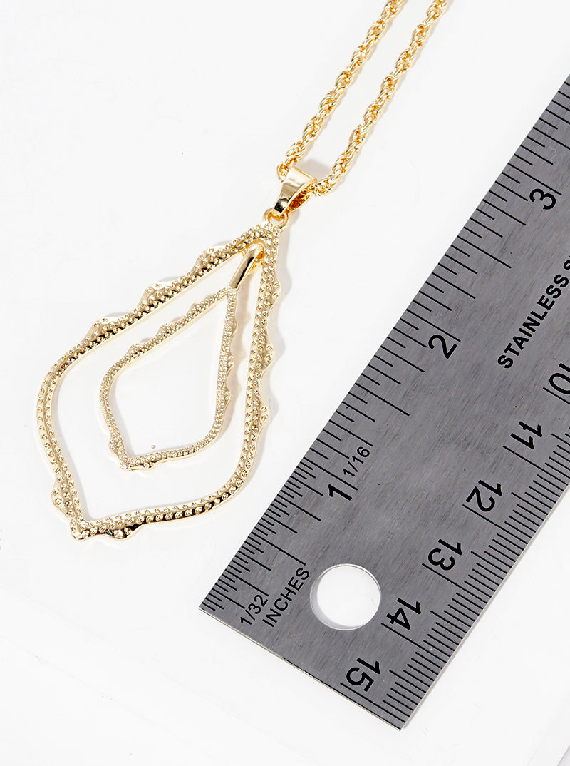 Metal Double Moroccan Shape Pendant Long Necklace