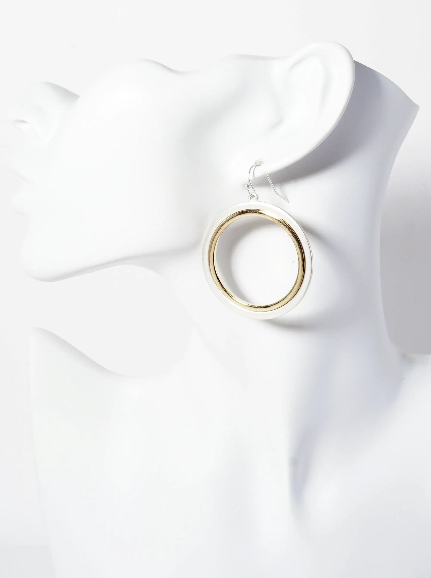 Metal Dual-Tone Circle Drop Dangle Earrings