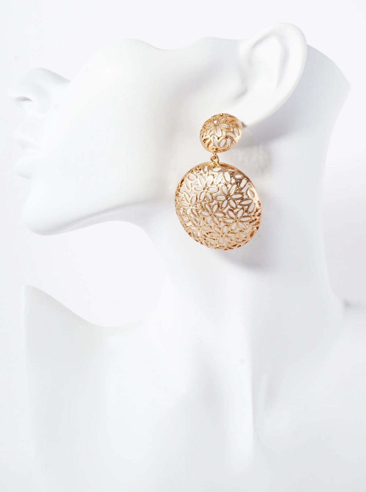 Metal Floral Filigree Circle Drop Dangle Earrings With-Titanium-Post