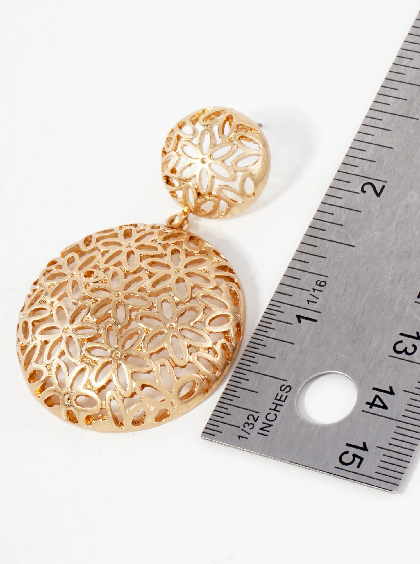 Metal Floral Filigree Circle Drop Dangle Earrings With-Titanium-Post