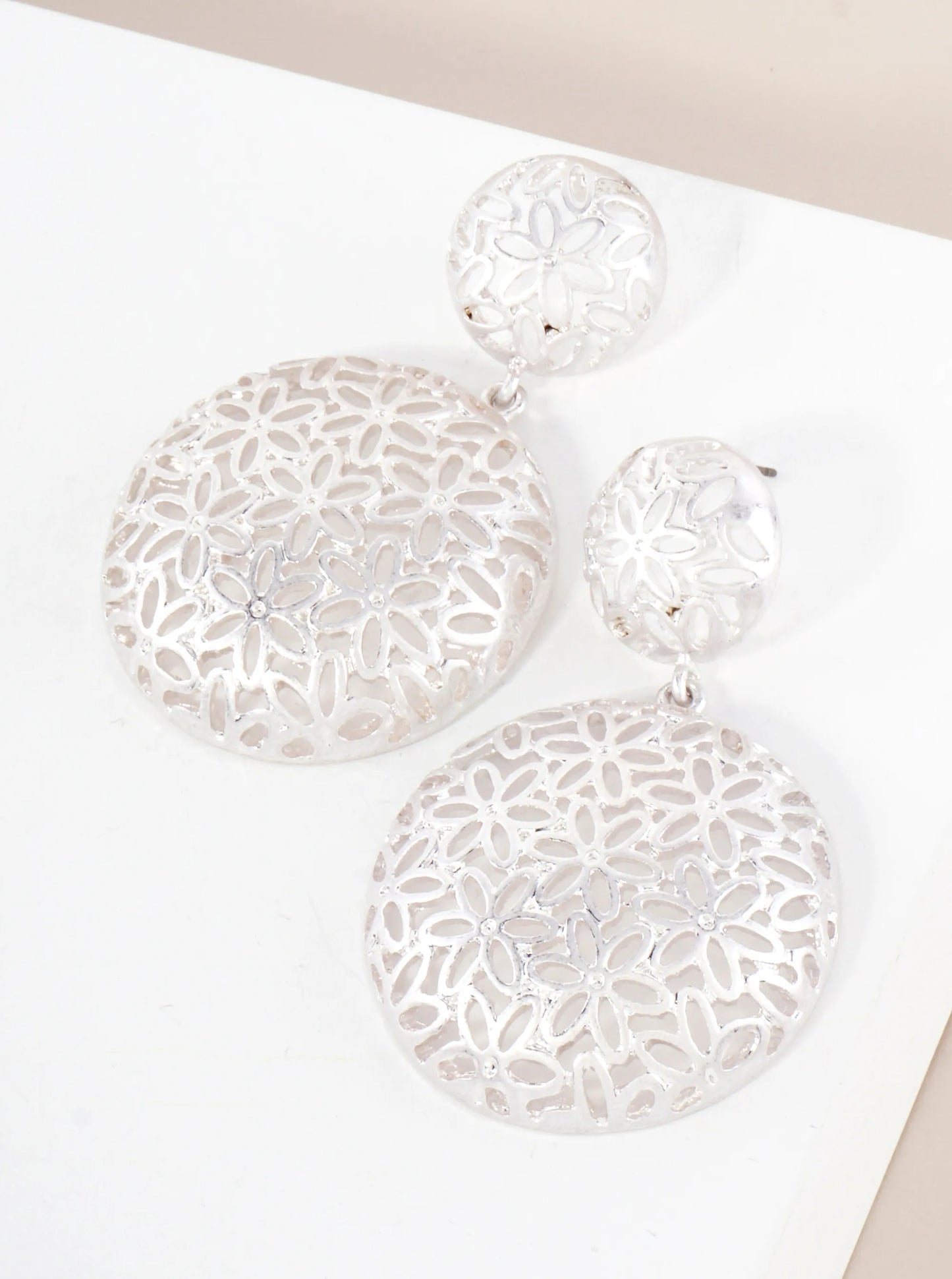 Metal Floral Filigree Circle Drop Dangle Earrings With-Titanium-Post