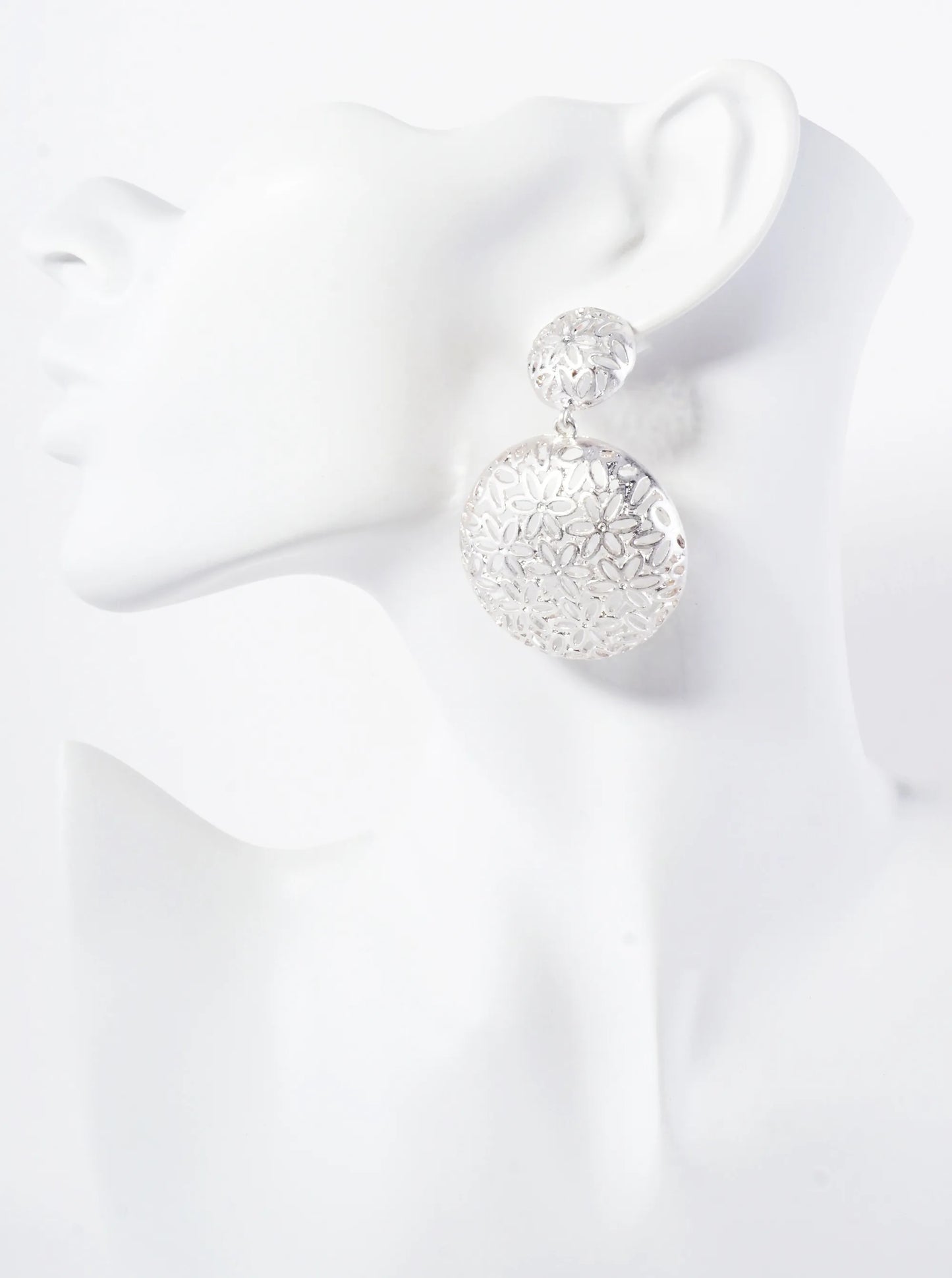Metal Floral Filigree Circle Drop Dangle Earrings With-Titanium-Post