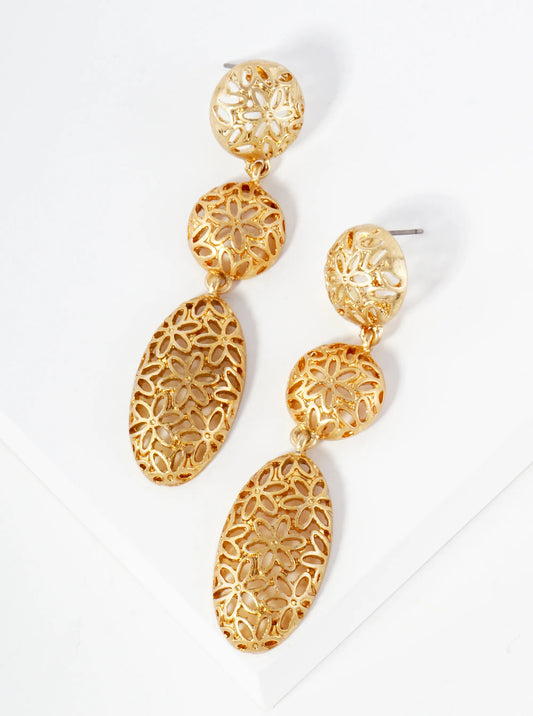 Metal Floral Filigree Oval Drop Dangle Earrings With-Titanium-Post