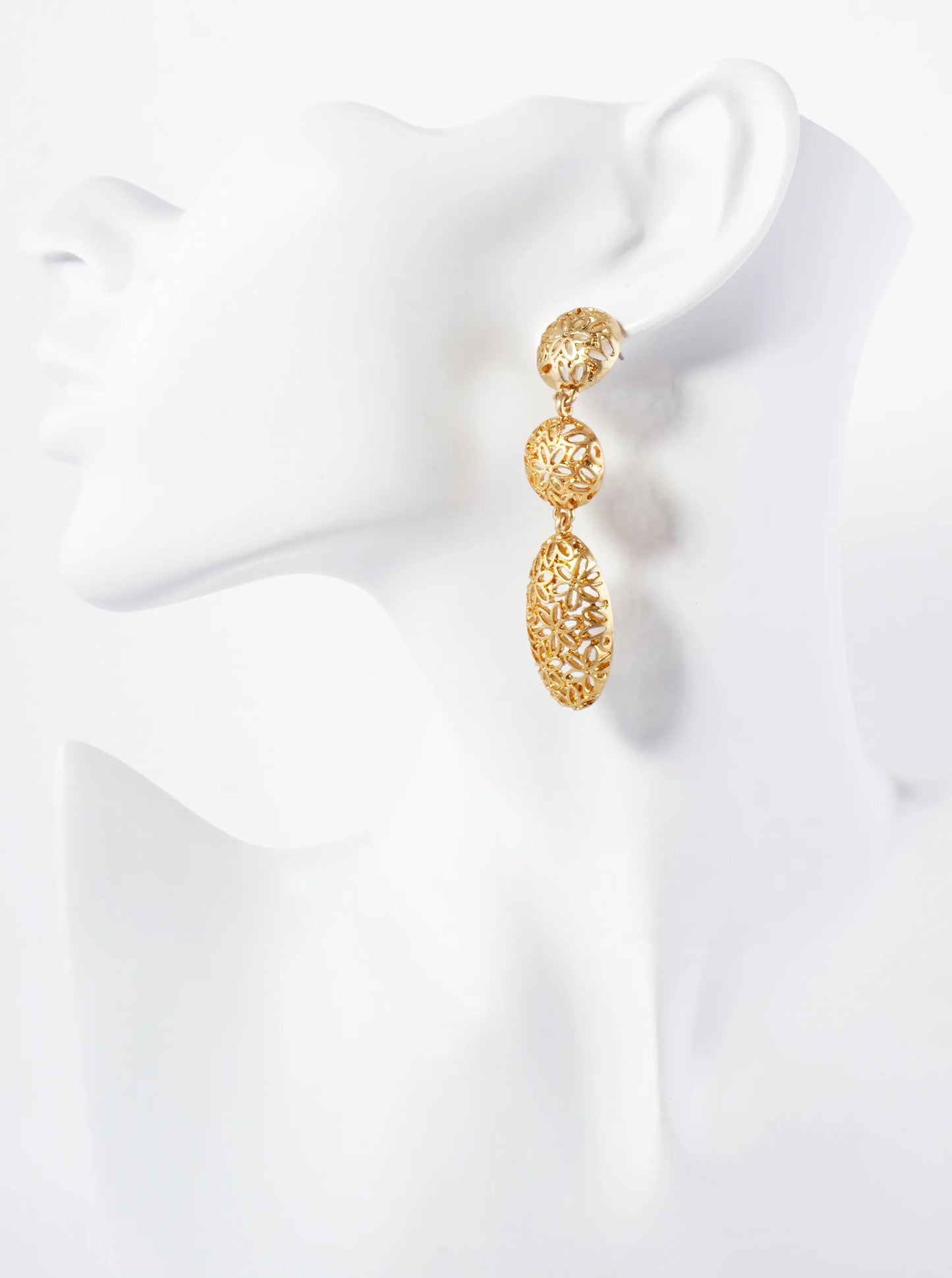 Metal Floral Filigree Oval Drop Dangle Earrings With-Titanium-Post