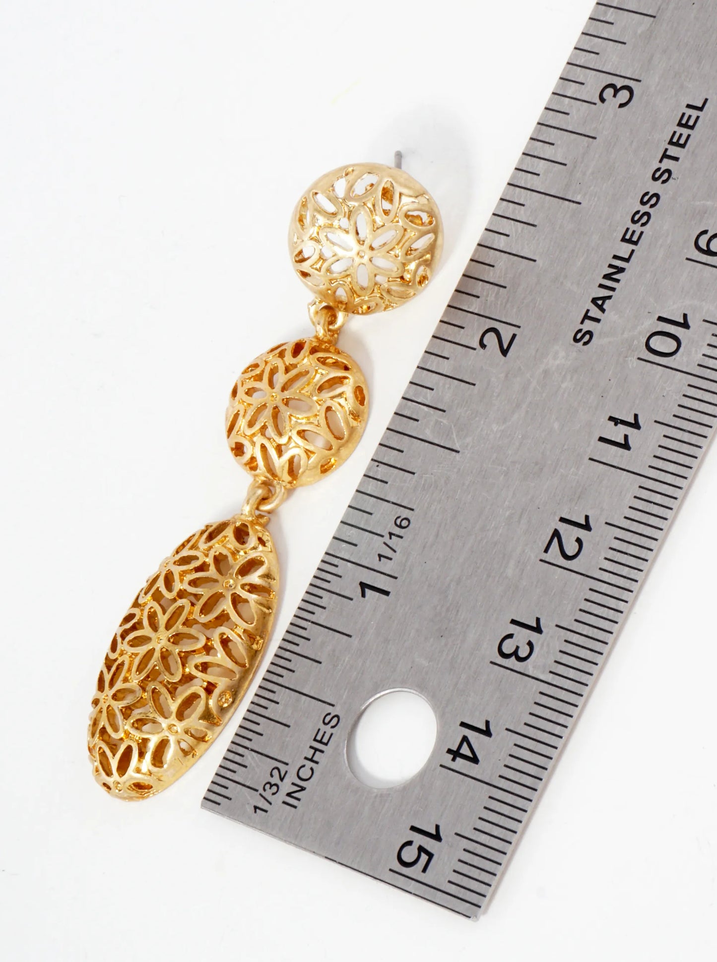 Metal Floral Filigree Oval Drop Dangle Earrings With-Titanium-Post