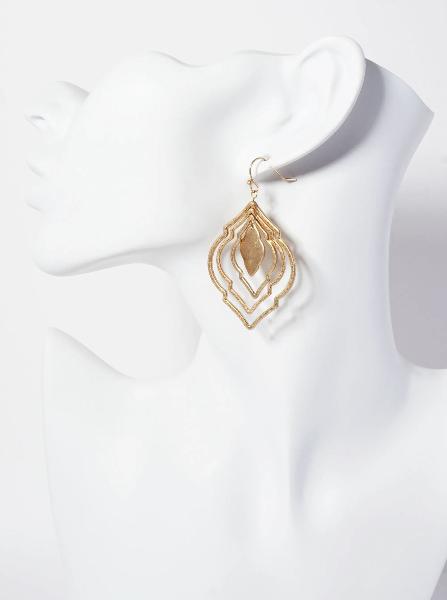 Metal Four Layered Quatrefoil Dangle Drop Earrings