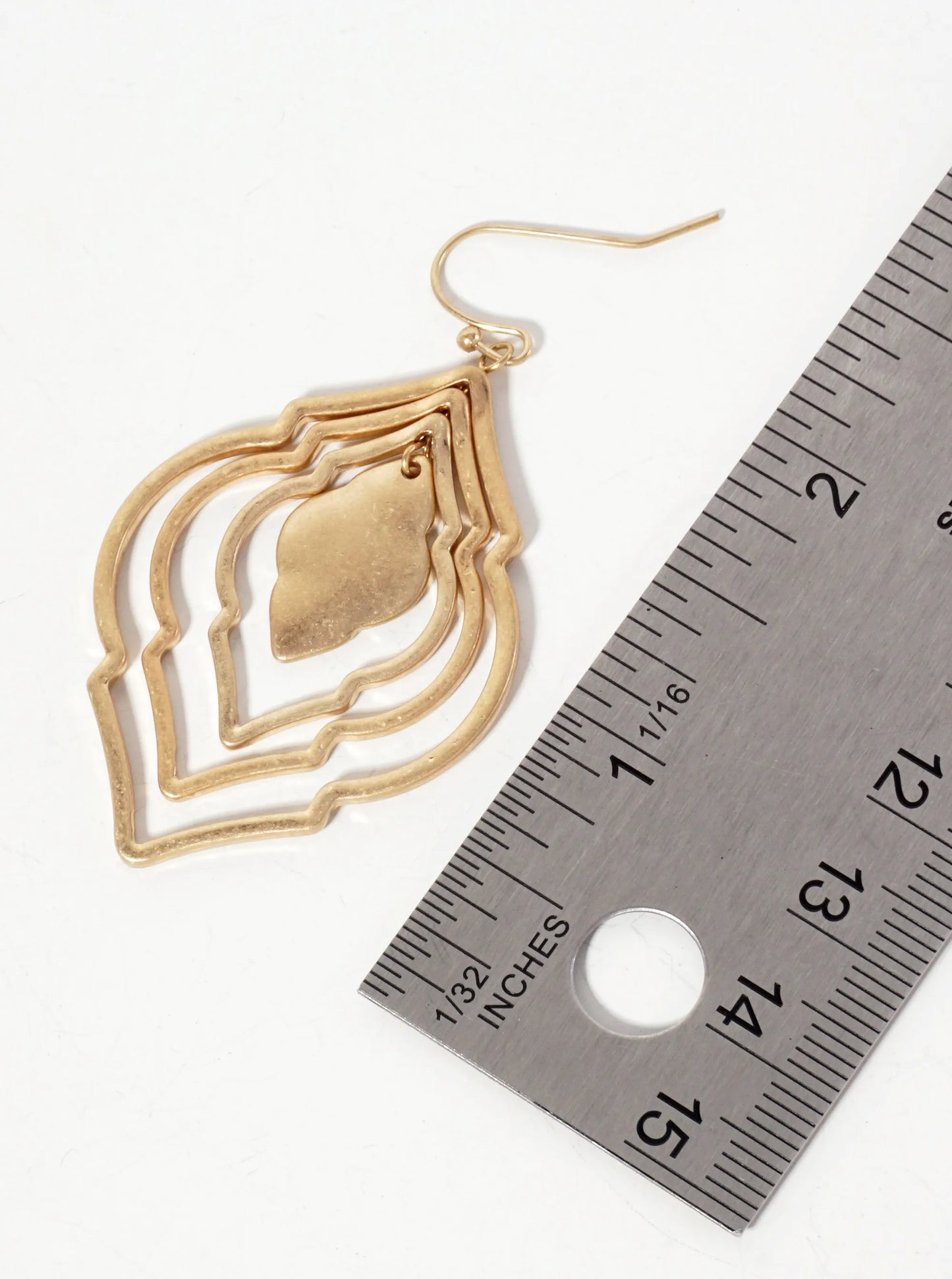 Metal Four Layered Quatrefoil Dangle Drop Earrings