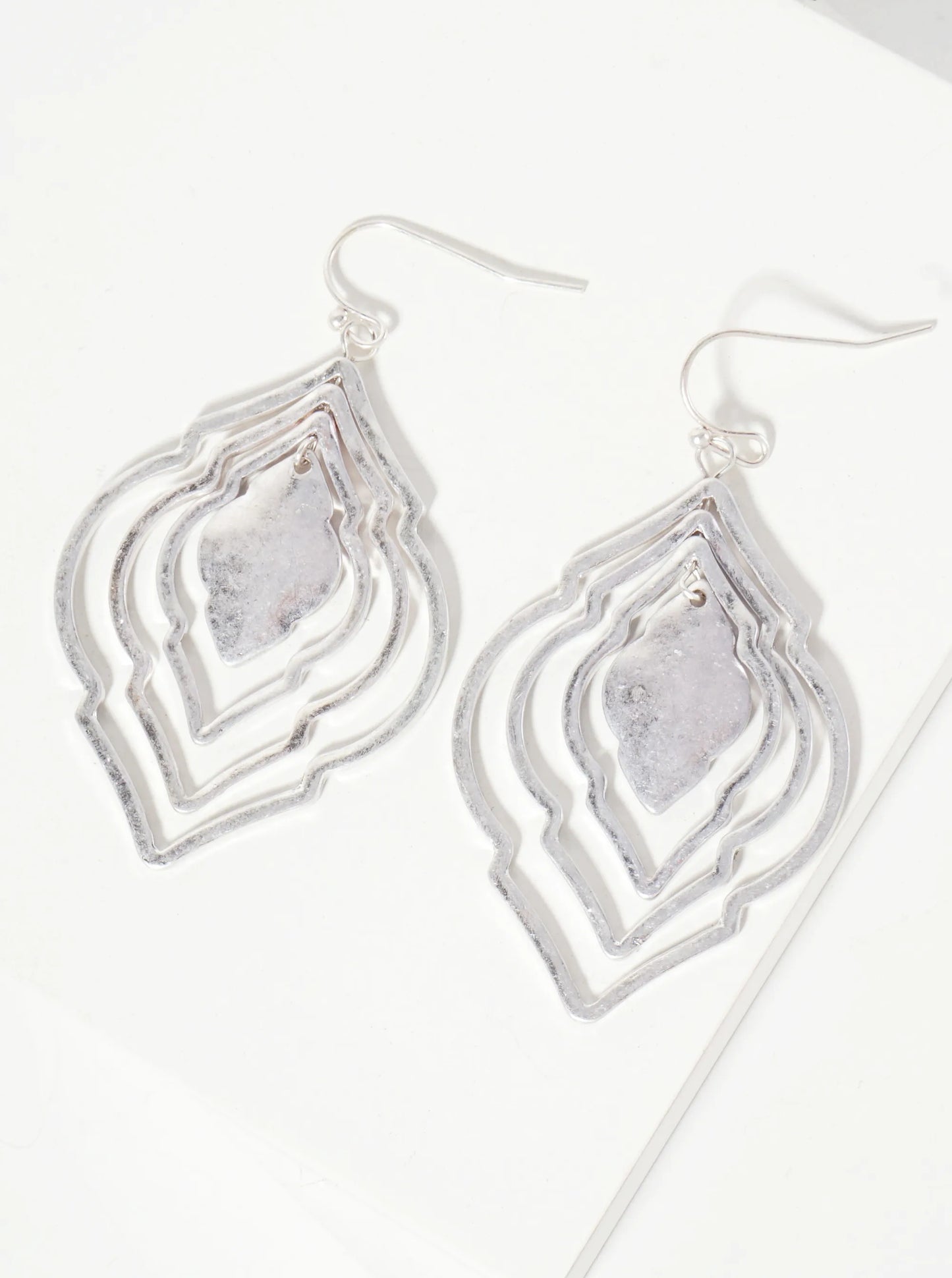 Metal Four Layered Quatrefoil Dangle Drop Earrings