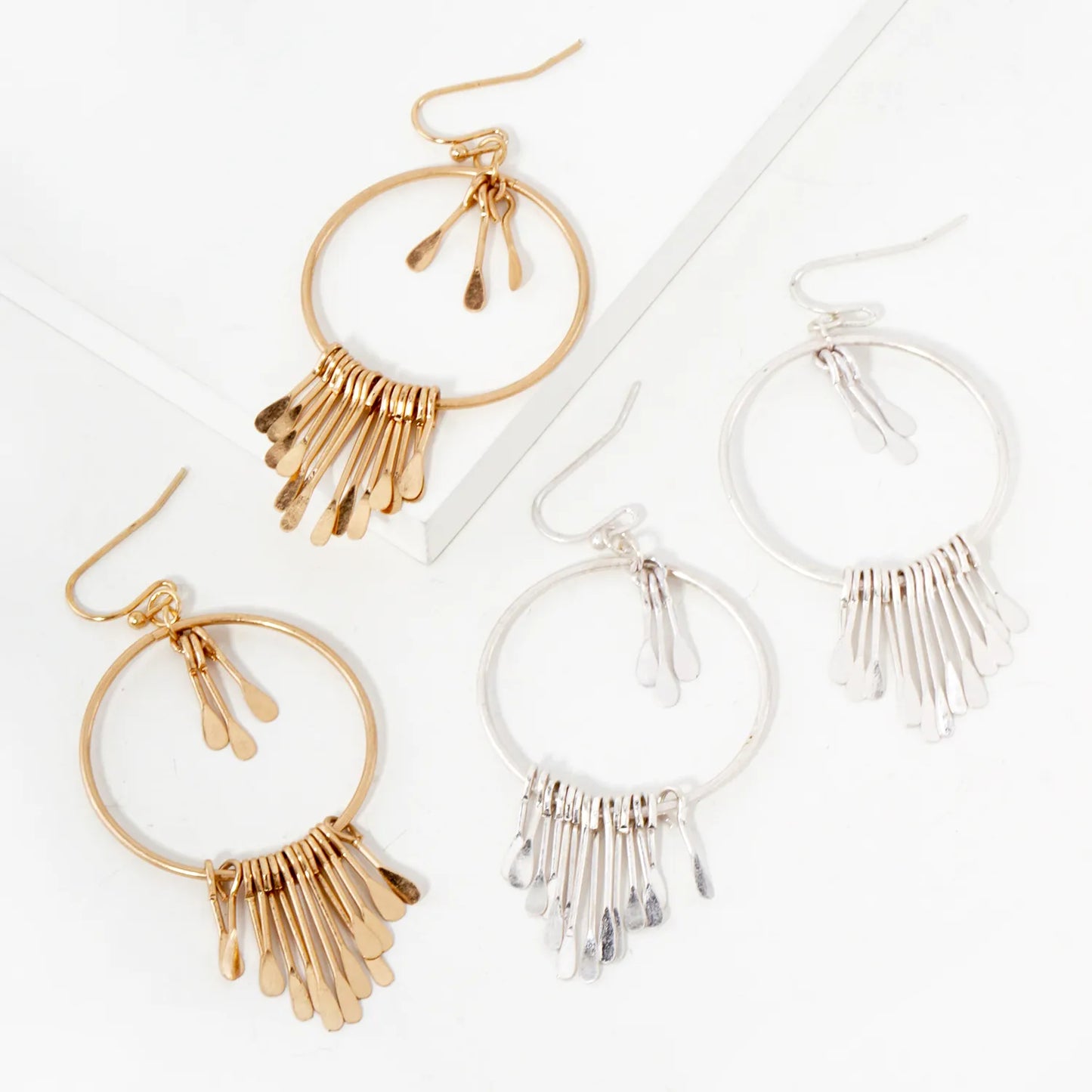 Metal Fringe Bar Tassel Drop Circle Earrings