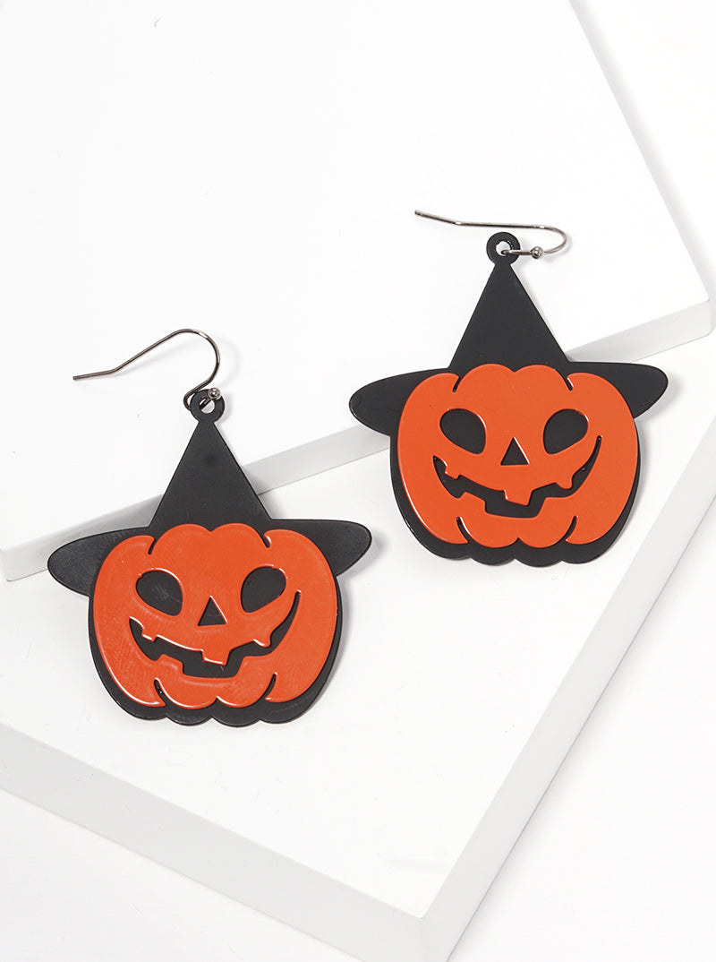 Metal Halloween Pumpkin Fish Hook Dangle Drop Earrings