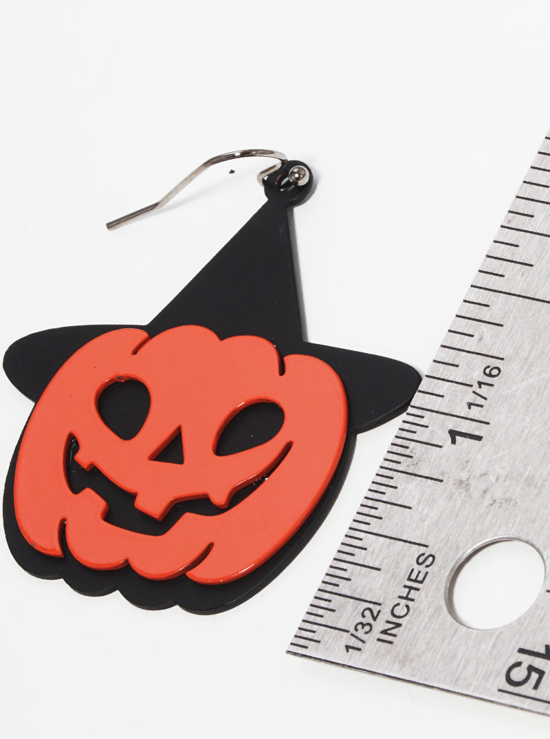 Metal Halloween Pumpkin Fish Hook Dangle Drop Earrings