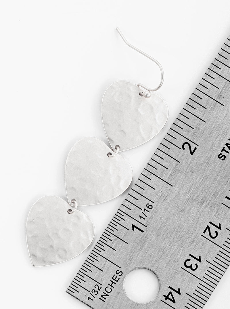 Metal Hammered Heart Drop 3 Tier Dangle Earrings