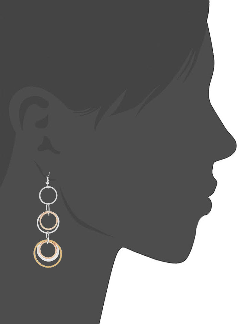 Metal Interlocking Round Fish Hook Dangle Drop Earrings