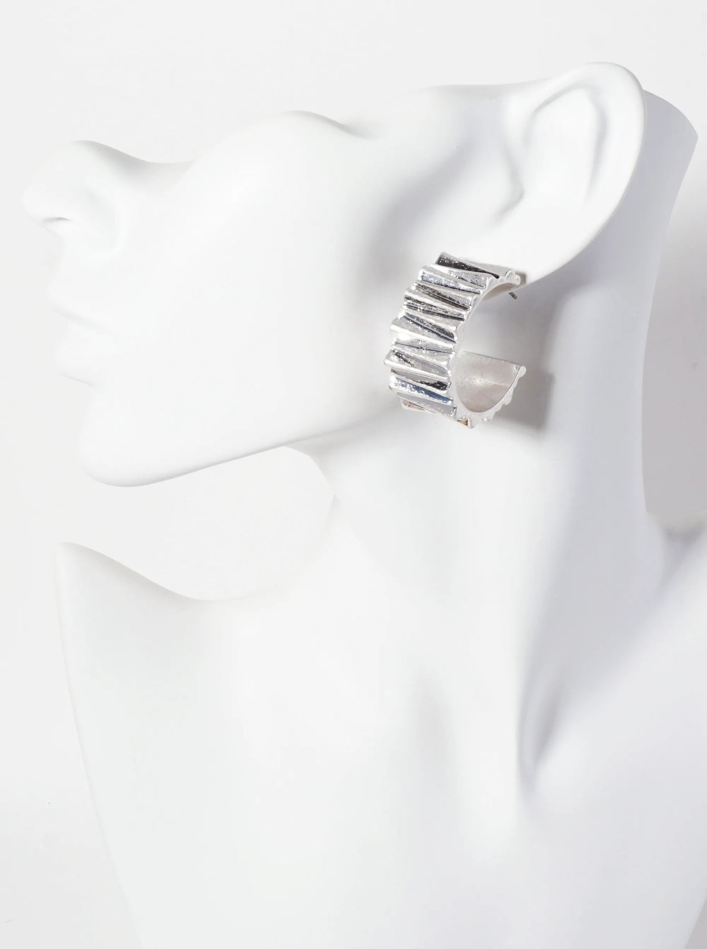 Metal Jagged-Texture 15mm Wide 30mm Hoop Earrings With-Titanium-Post