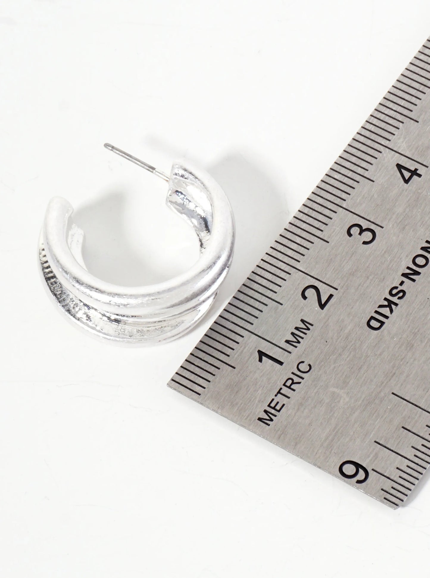 Metal Layered 25mm Open Hoop Earrings With-Titanium-Post