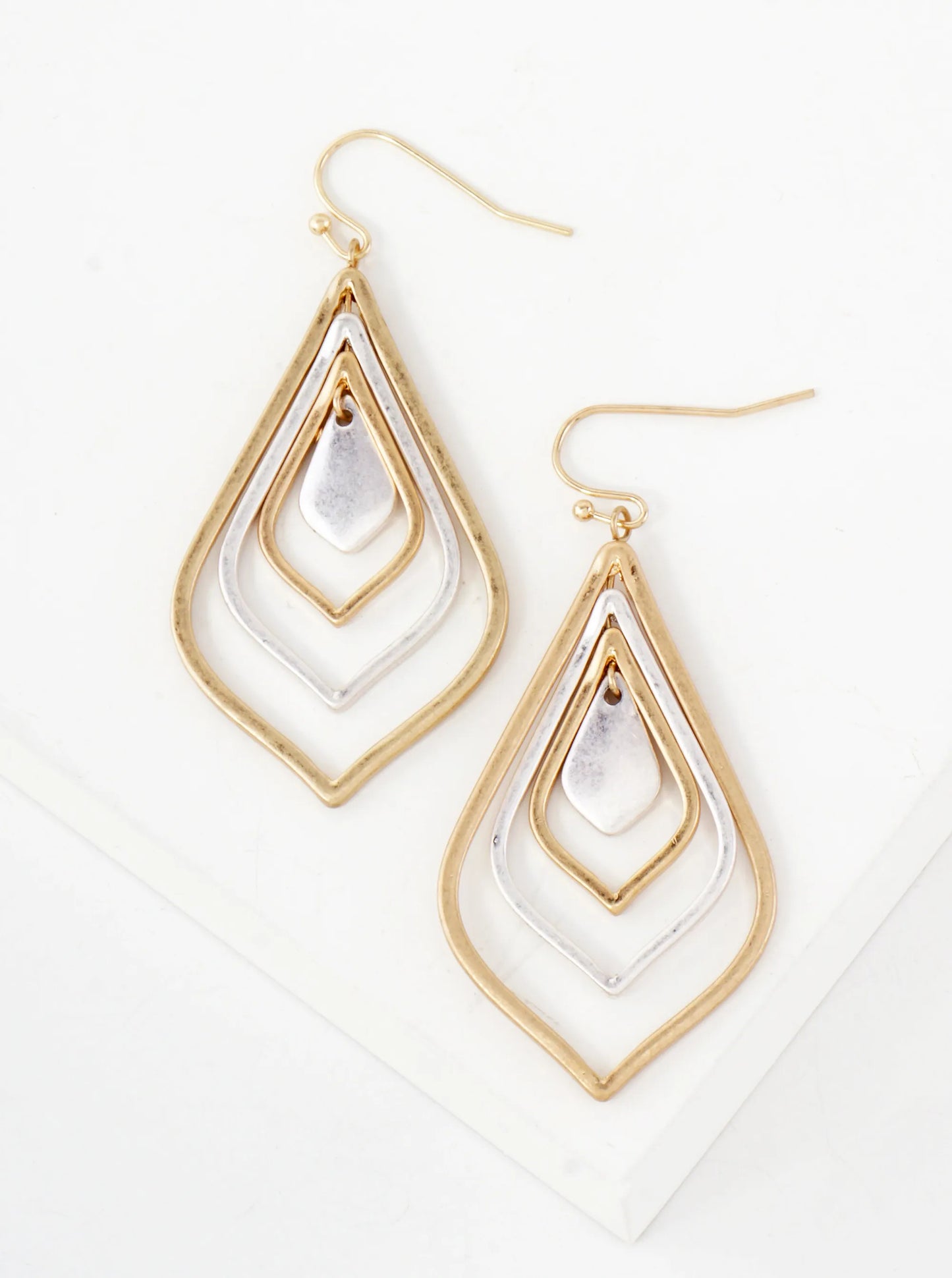 Metal Layered Marquise Drop Dangle Earrings