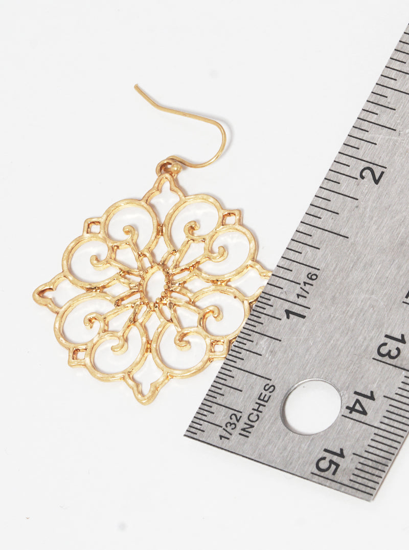 Metal Moroccan Shaped Filigree Dangle Drop Earrings