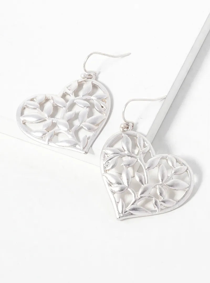 Metal Nature Inspired Heart Dangle Drop Earrings