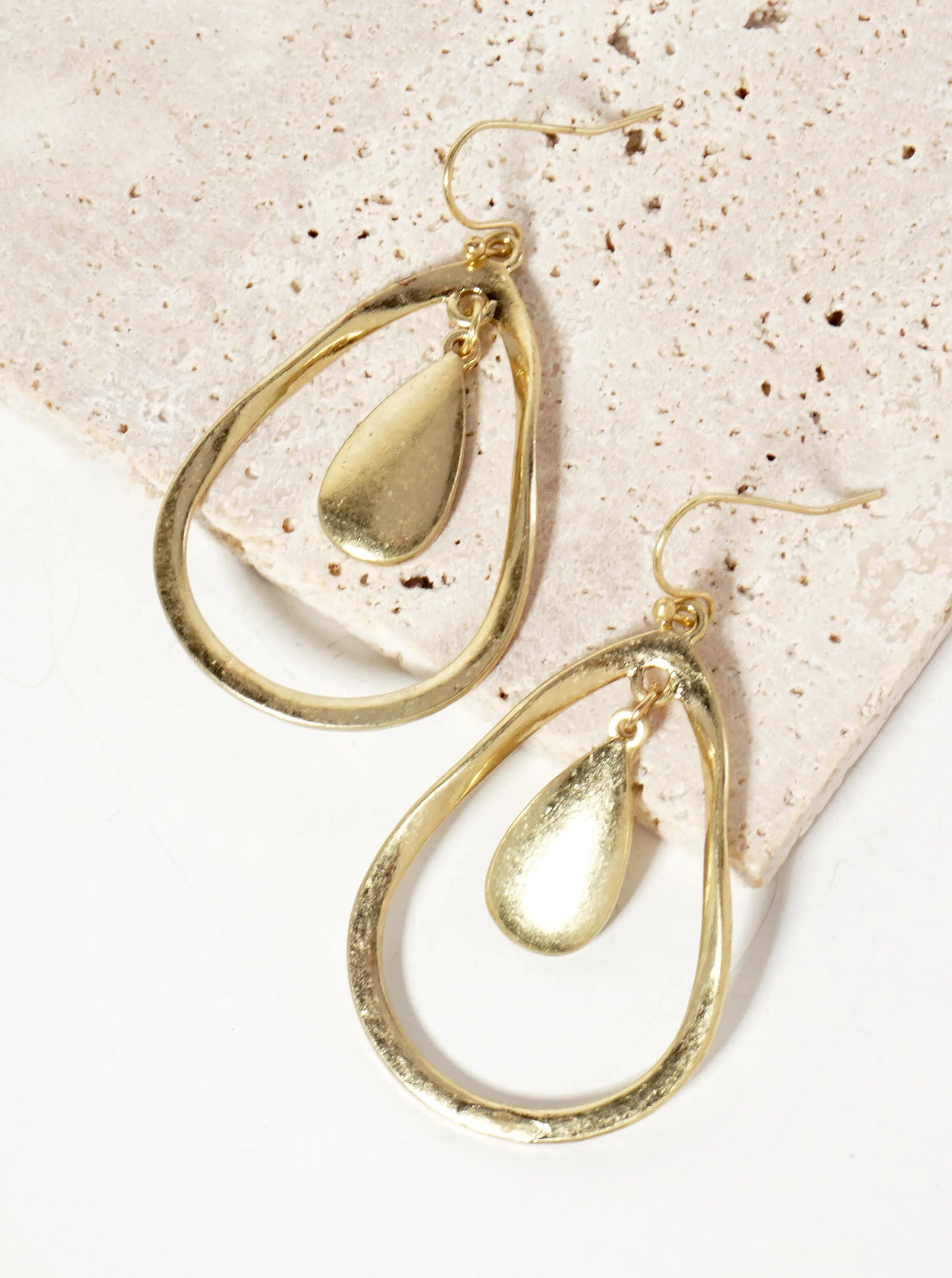Metal Organic Double Teardrop Dangle Drop Earrings