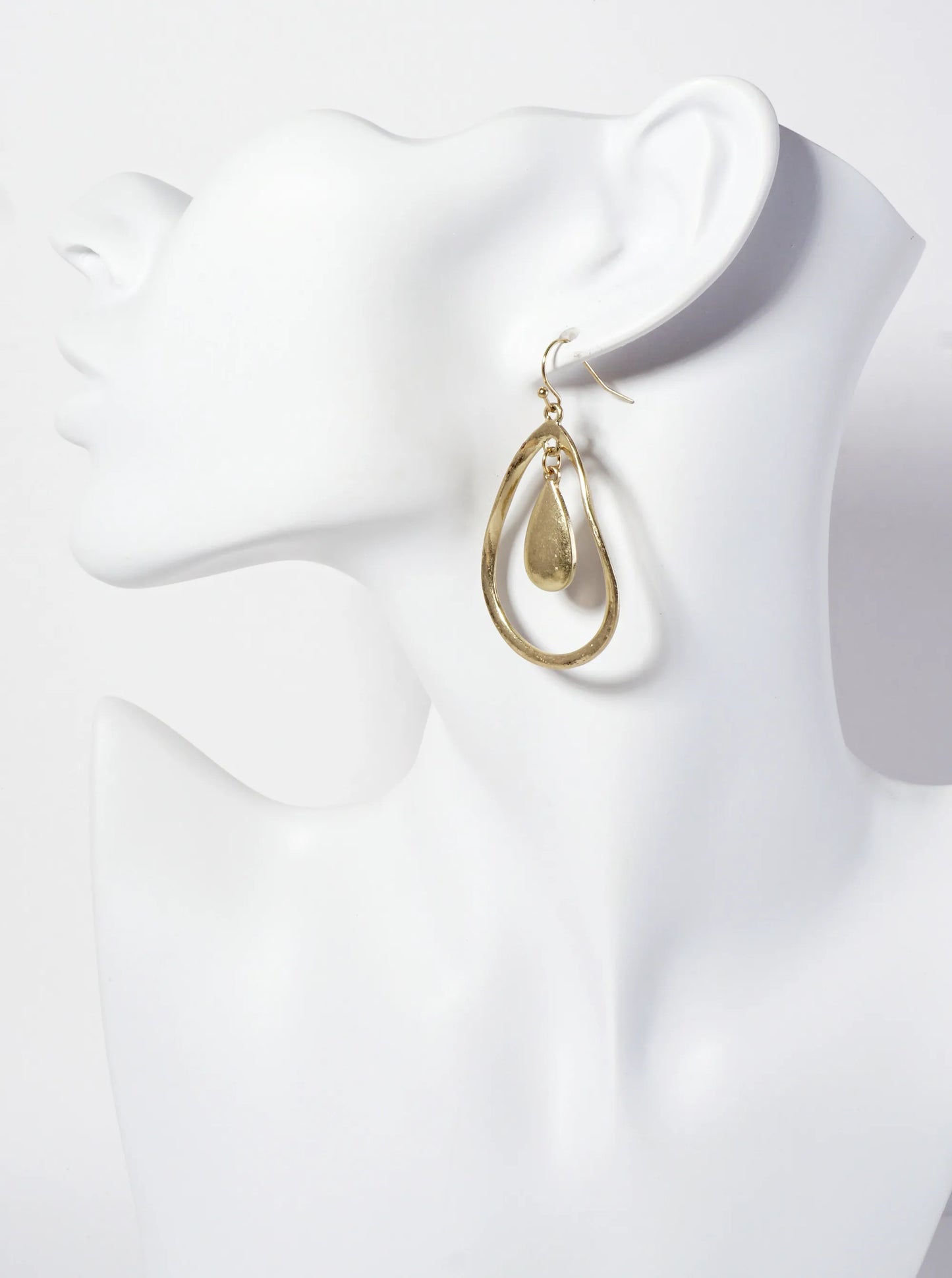 Metal Organic Double Teardrop Dangle Drop Earrings