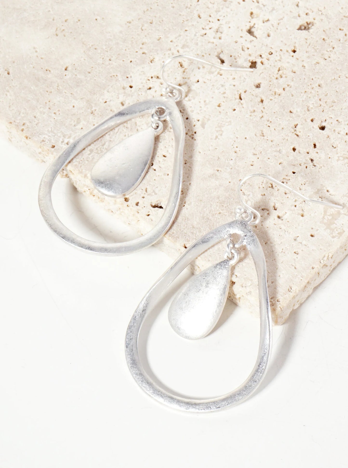 Metal Organic Double Teardrop Dangle Drop Earrings