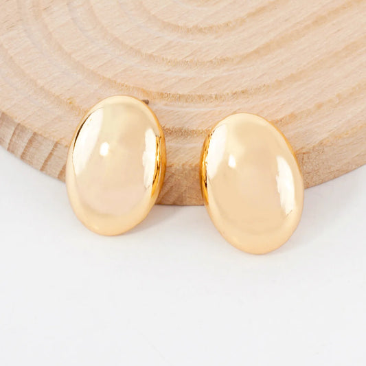 Metal Oval Shape Stud Earrings With-Titanium-Post