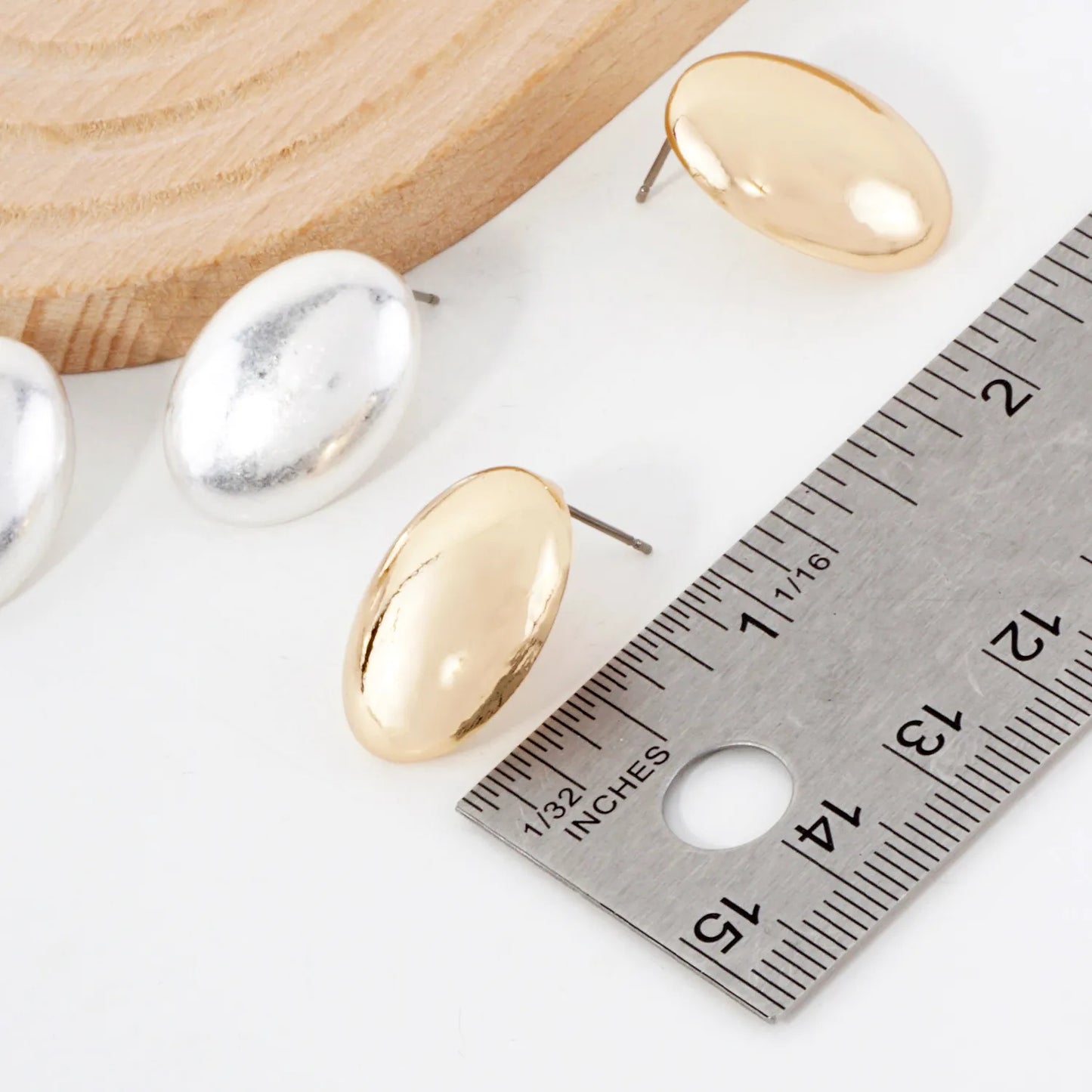 Metal Oval Shape Stud Earrings With-Titanium-Post