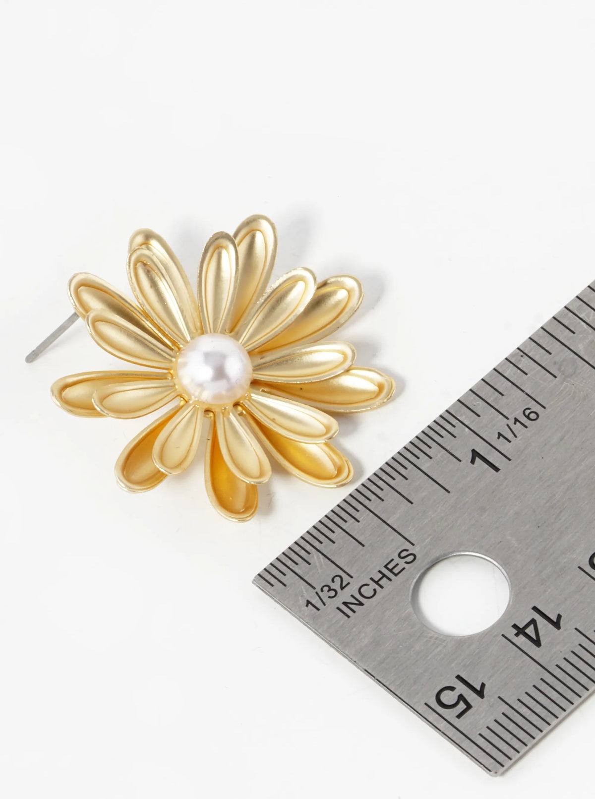 Metal Pearl Flower Statement Stud Earrings